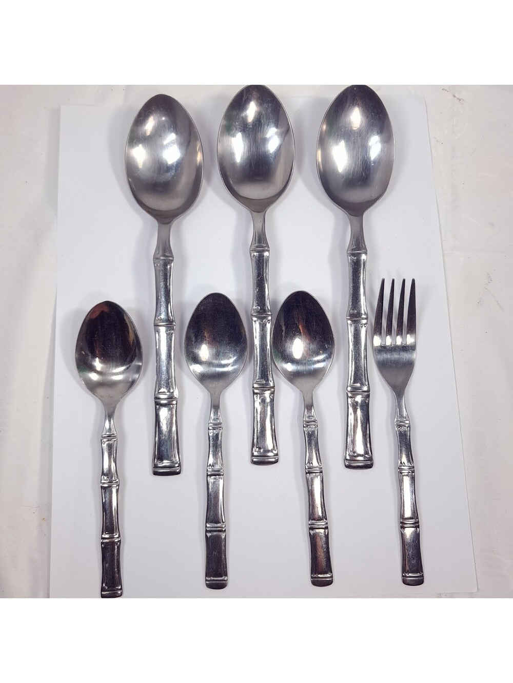 Vintage Oneida Northland Sumatra Bamboo serving spoons fork stainless Korea
